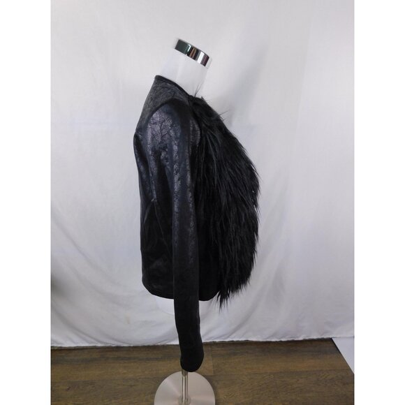 Libby Edelman Jacket Womens Small Black Faux Fur Faux Leather Front Corp Goth - Picture 8 of 13